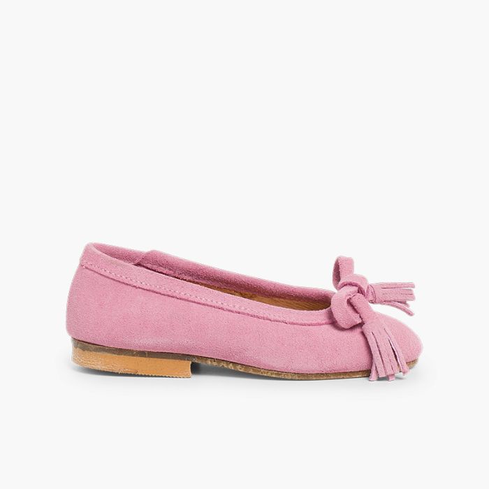 Suede Tassel & Bow Ballet Pumps