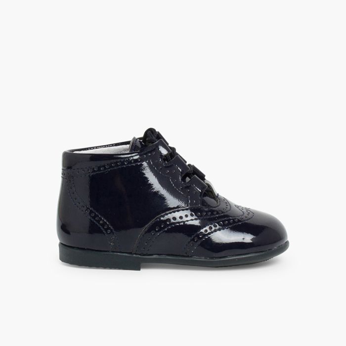 Patent Type Lace-Up Oxford Booties