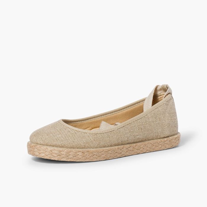 Girls´ linen ballet pumps with lace ribbon and jute sole 