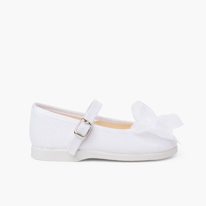 Organza Bow Buckle Linen Mary Janes