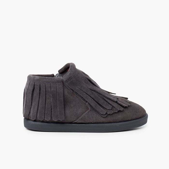 Side zip fringed split ankle boot