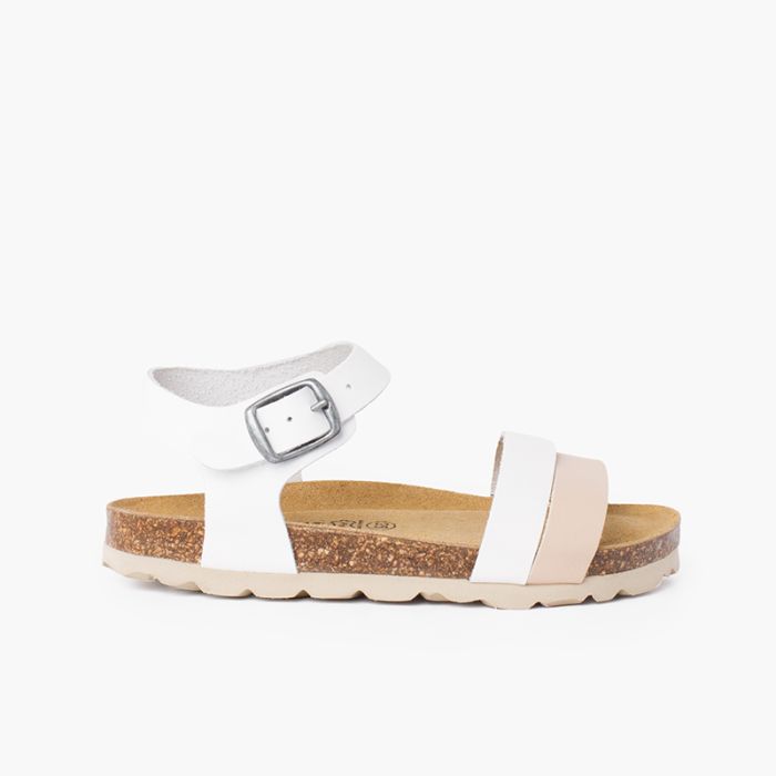 Two-color strappy sandal with ergonomic bio sole