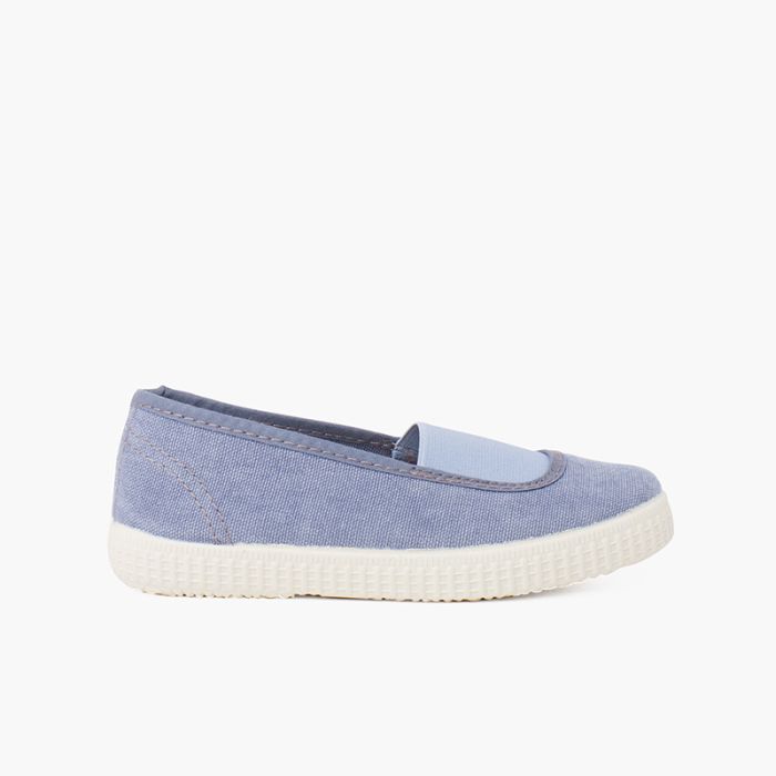 Elastic eco canvas flats and sneaker-type sole