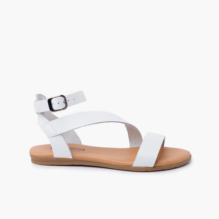 Girl and woman leather sandal cross strap bracelet buckle