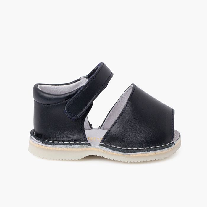 Leather menorcan baby sandals adherent strip 