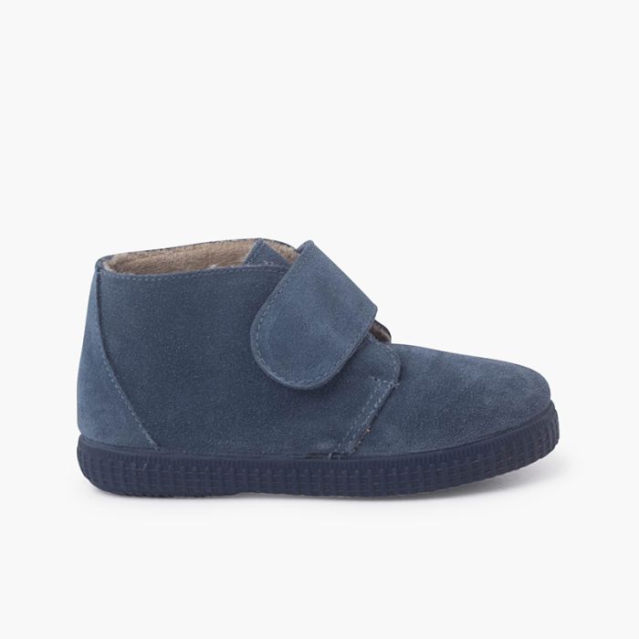 Furry adherent wide strap ankle boots