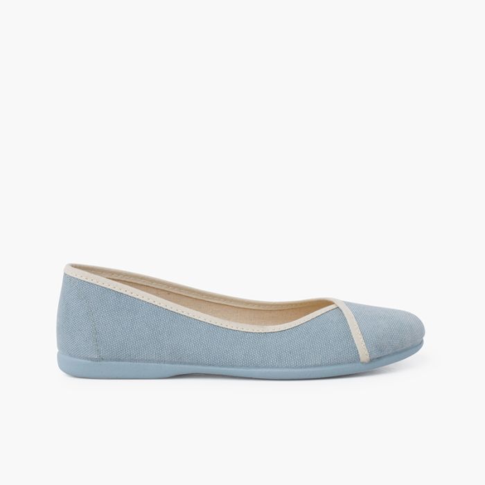 Recycled eco canvas ballet pumps with trim