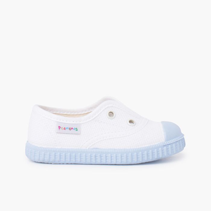 White trainers without laces coloured outsole