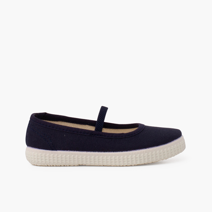 Eco canvas ballet pumps with elastic strap and trainers outsole