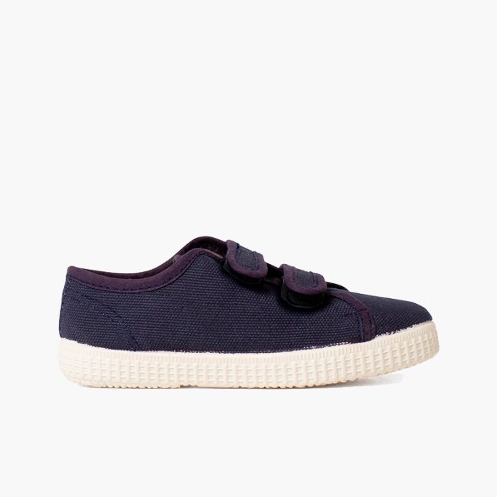 Recycled canvas rpet trainers with riptape strips