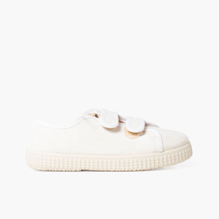 Recycled canvas rpet trainers with riptape strips