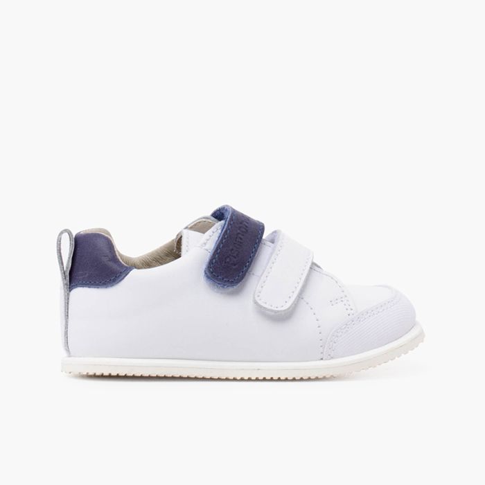 Leather trainers with coloured double riptape fastening
