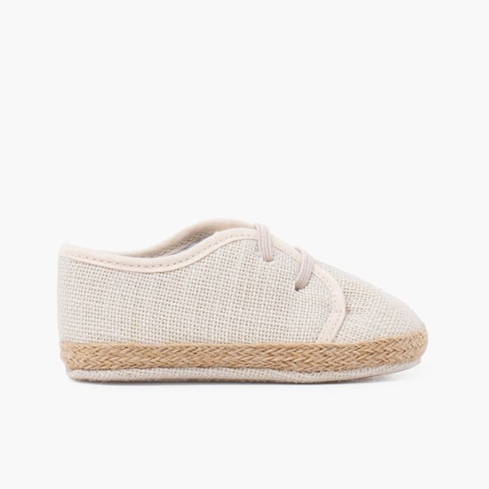Linen and jute baby shoes with elastic laces