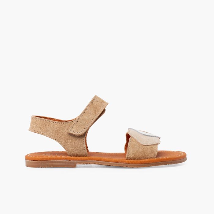 Suede sandals with multicoloured strap and riptape