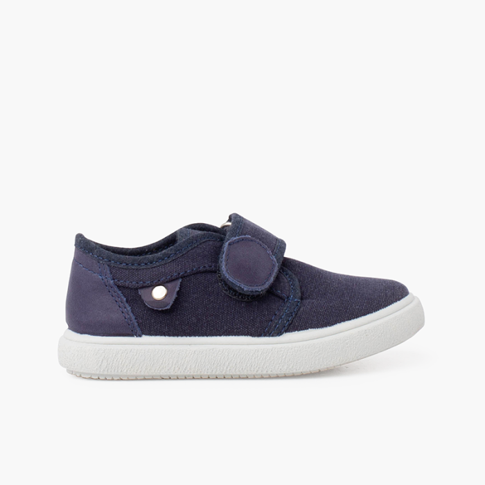 Canvas trainers with hook-and-loop fastener leather detail