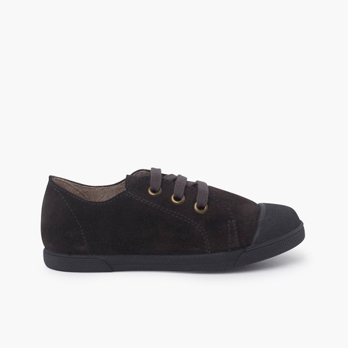 Suede trainers with rubber toe cap and laces  