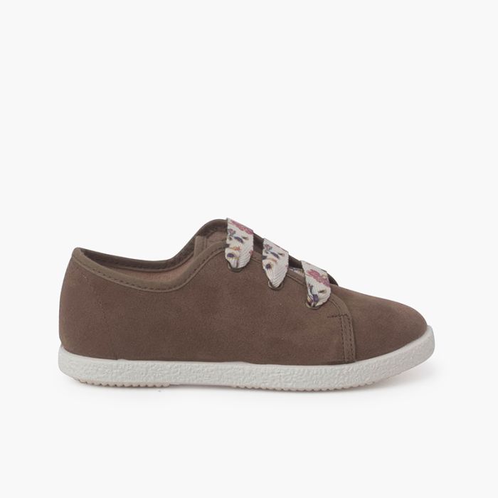 Suede Trainers With Flowered Laces