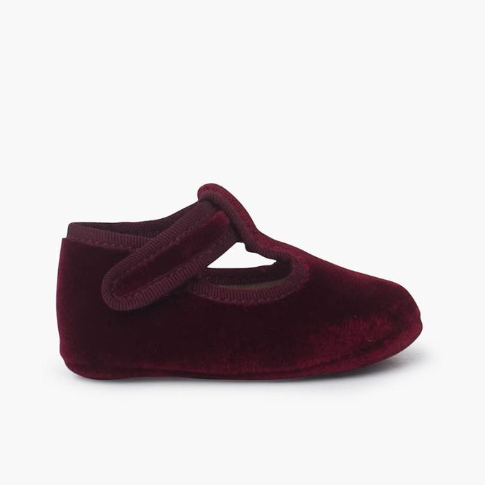 Velvet baby T-bar shoes adhesive fastening