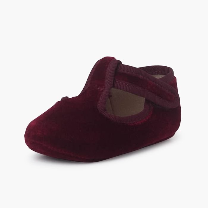 Velvet baby T bar shoes adhesive fastening