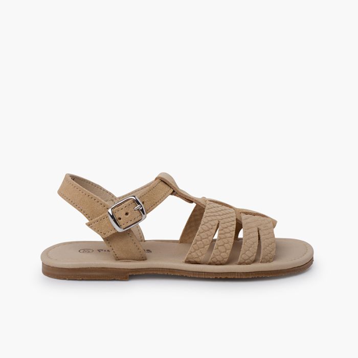 Engraved leather gladiator sandals