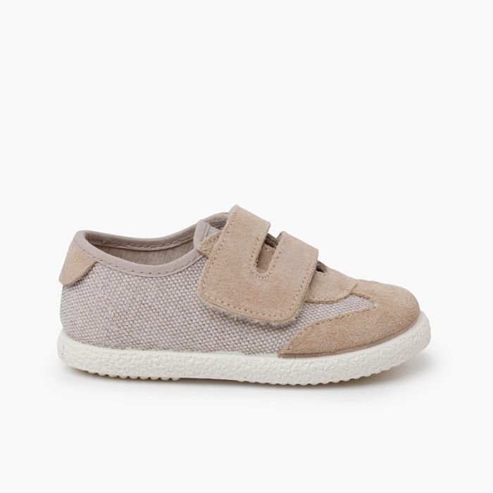 Linen and suede trainers wide adherent fastenings
