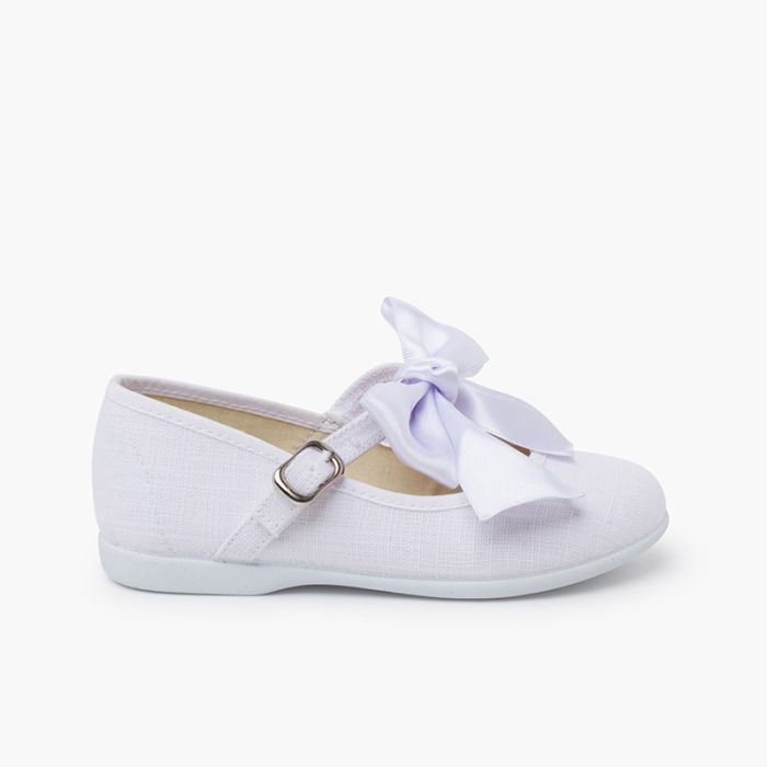 Linen Mary Janes ceremony satin bow