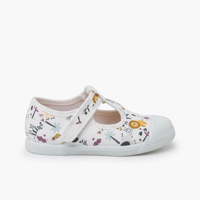 Rubber toe cap floral T-bar shoes