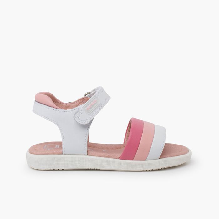 Girl's leather sandals tricolour stripes
