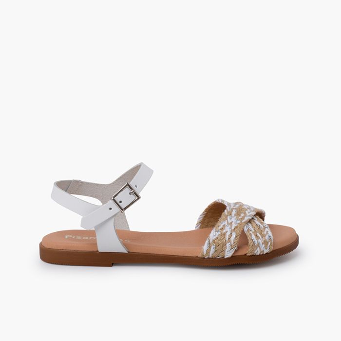 Buckle sandals crossed straps jute