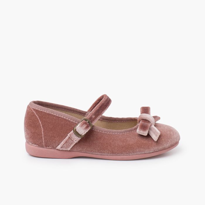 Velvet mary janes girls with bow