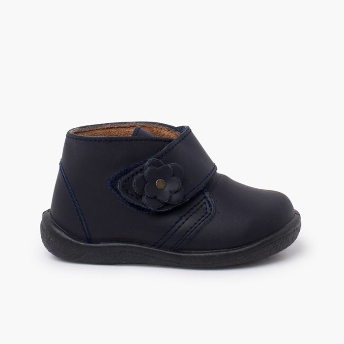 Washable leather girls' boots flower