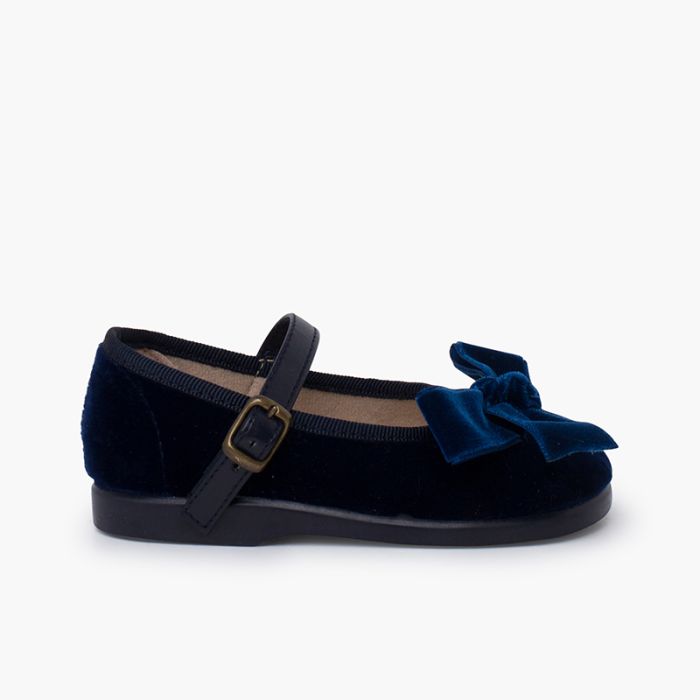 Mary janes leather-type strap velvet bow