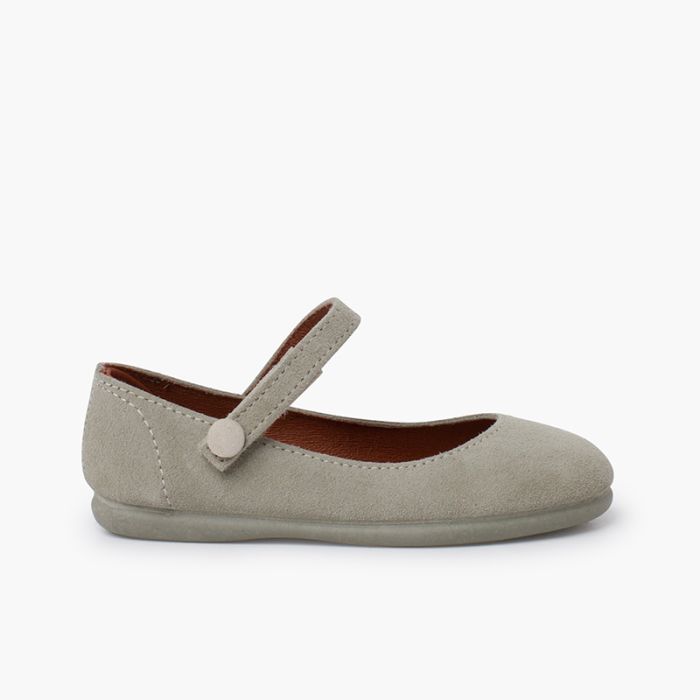 Suede mary janes girls button strap