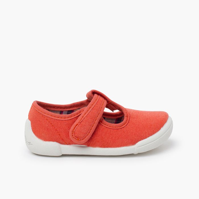Barefoot T-bar shoes hook-and-loop strap white sole