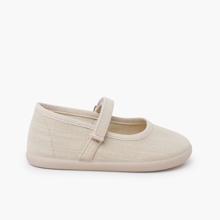 Barefoot light linen mary janes hook-and-loop strap