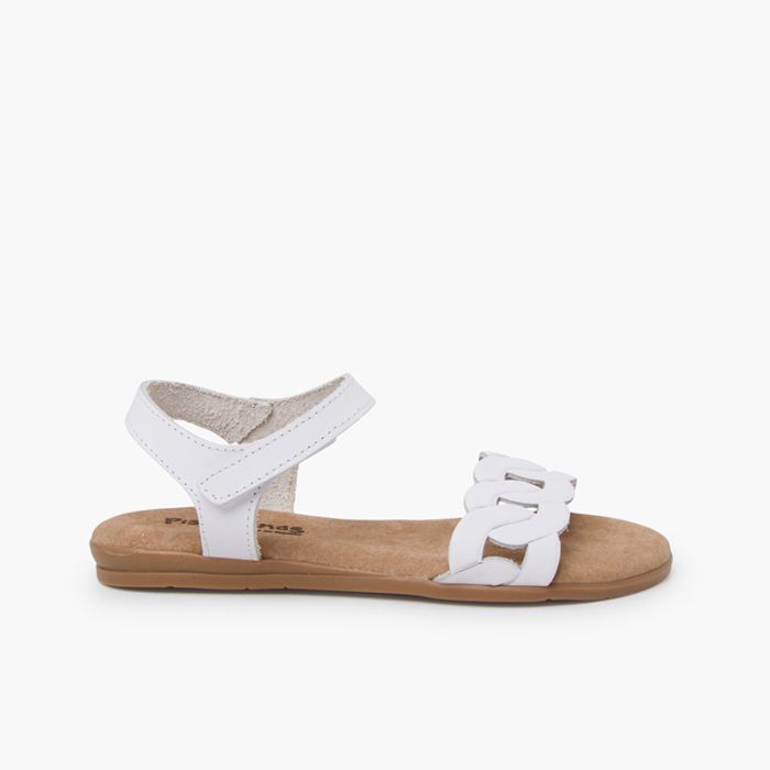 Leather sandals chain detail hook-and-loop strap