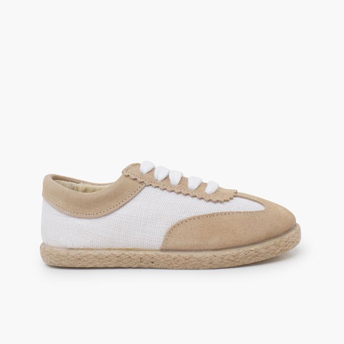 Combined linen and suede trainers