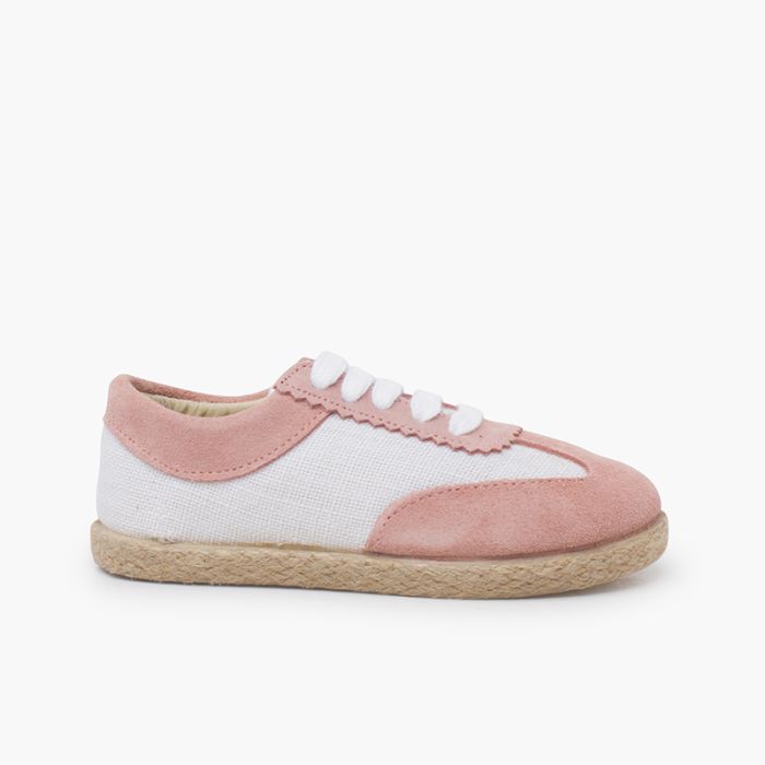 Combined linen and suede trainers