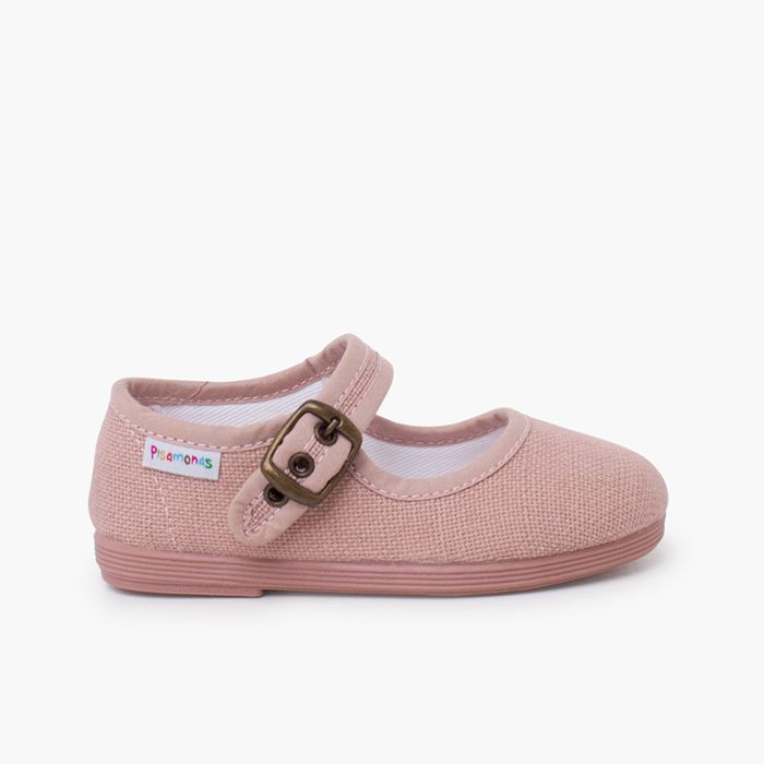 Flexible linen mary janes buckle