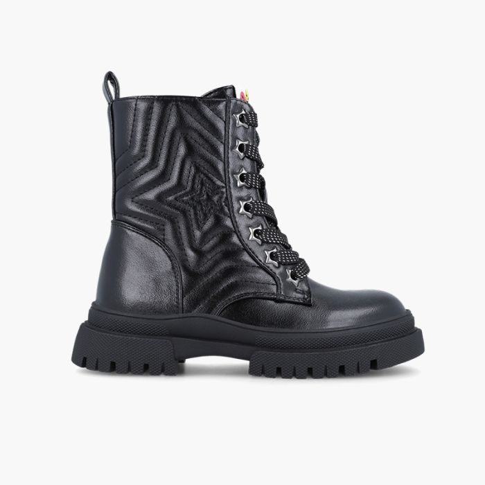 Military-style boots star glitter laces