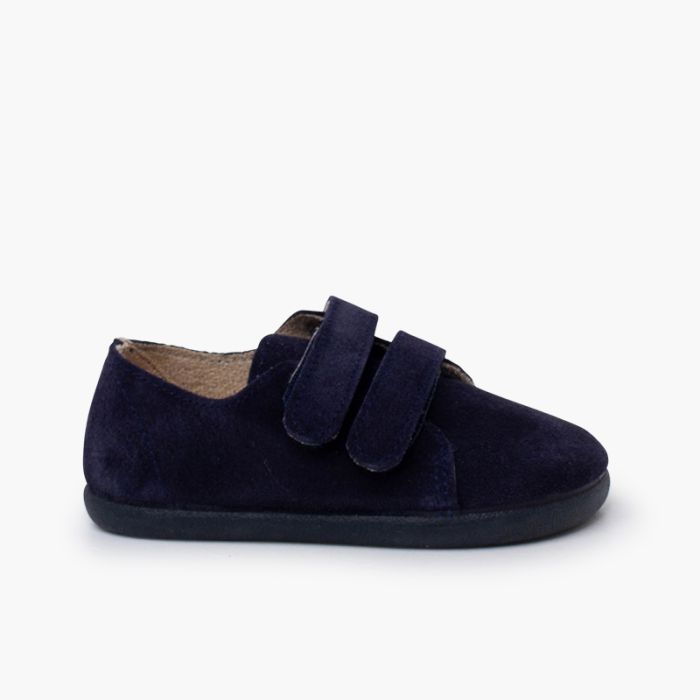 Barefoot suede trainers double hook-and-loop strap