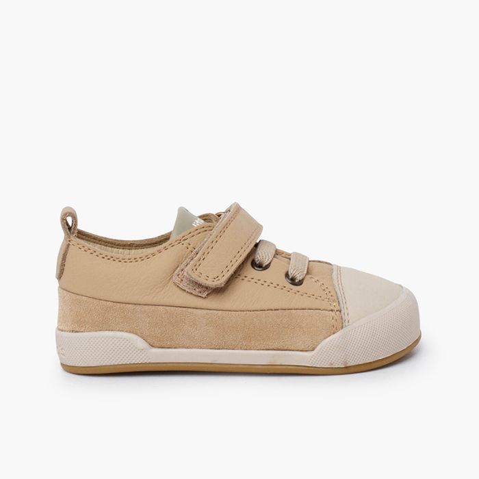 Leather trainers toe elastic laces Blanditos