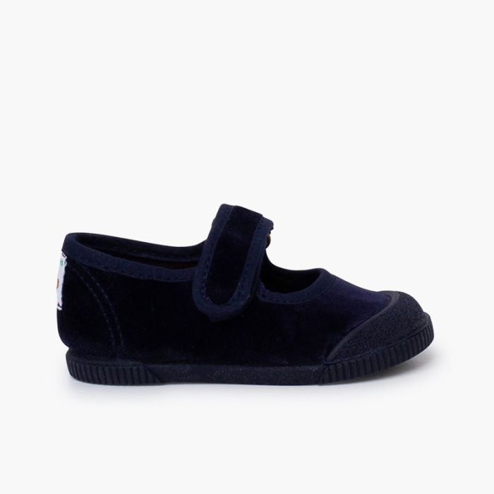 Barefoot velvet mary janes rubber toe