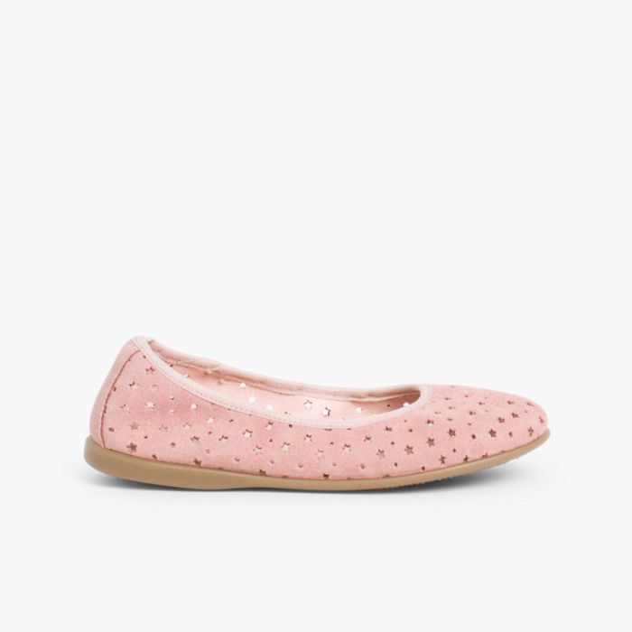 Suede Ballet Pumps With Elastic And Star Punch Hole Detail 