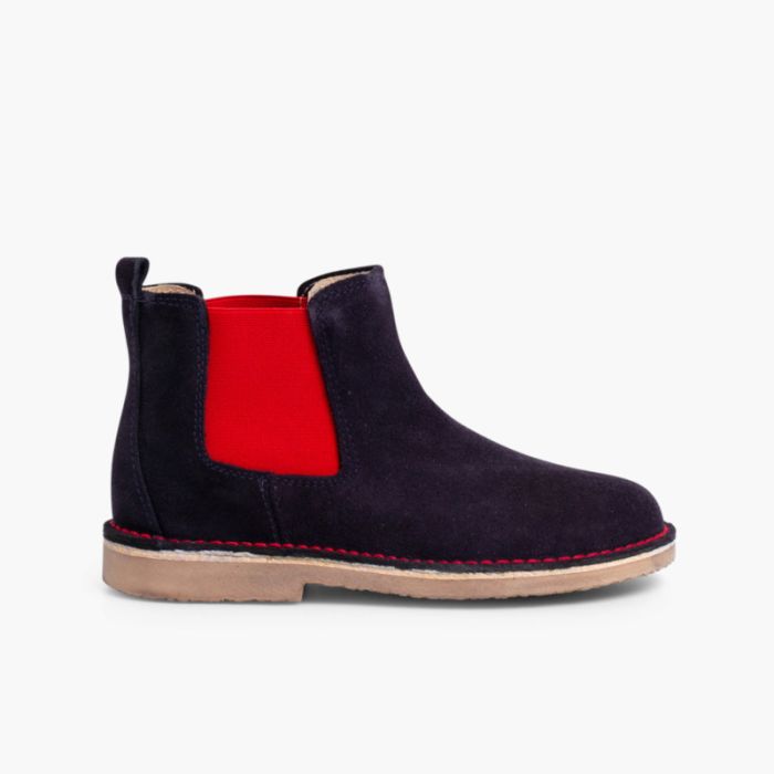 Suede Chelsea Boots with Coloured Elastic 