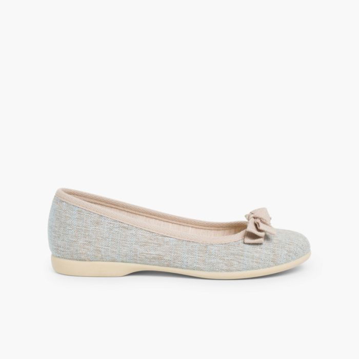 Linen Ballerina Pumps with Bow for Girls and Women