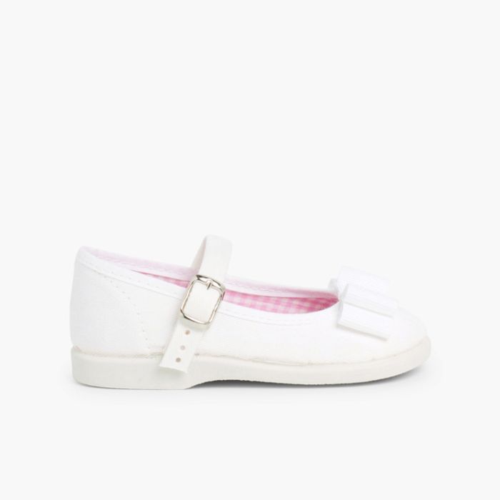 Canvas Mary Janes Cobbler Bow