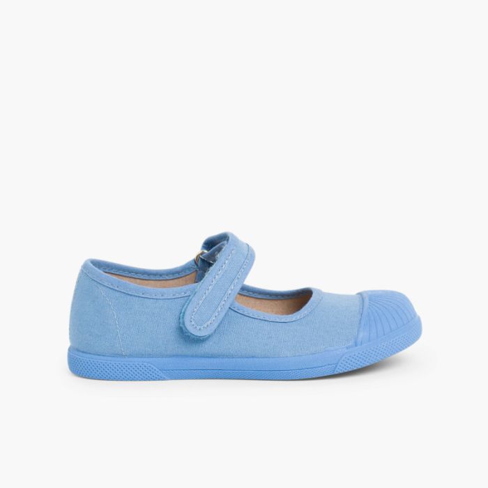 Canvas loop fasteners mary janes rubber toes