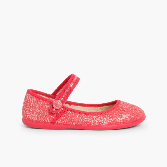 Girls Metallic Linen Mary Janes with loop fasteners