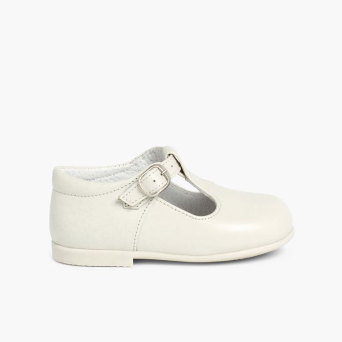 Leather Buckle Up T-Bar Shoes